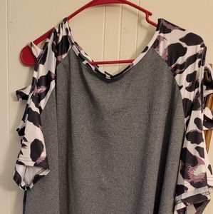 Leopard Print Cutout Sleeve Top